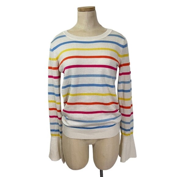 Lovers & Friends sweater Women's M Rainbow stripe bell sleeve knit sweater - Picture 1 of 10